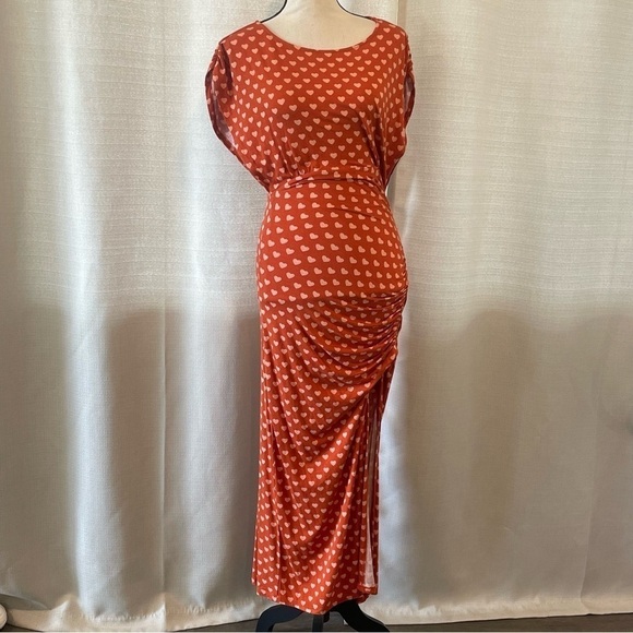Free People Lakeside Heart Printed Midi Dress Orange Ginger Combo Sz XS NWT - Picture 2 of 9